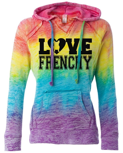 Love Frenchy Women's French Bulldog Lovers Rainbow Burnout Hoodie