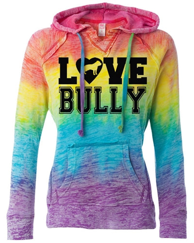 Love Bully Women's Pitbull Rainbow Burnout Hoodie