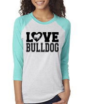 Love Bulldog Womens English Bulldog Raglan Baseball Shirt